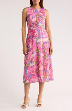 Vince Camuto Front Twist Mesh Midi Dress in Pink Multi at Nordstrom Rack, Size 10