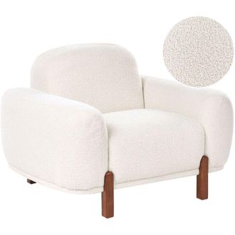 Beliani Armchaie White Boucle Upholstery Soft Modern Organic Low Curvilinear ODNES