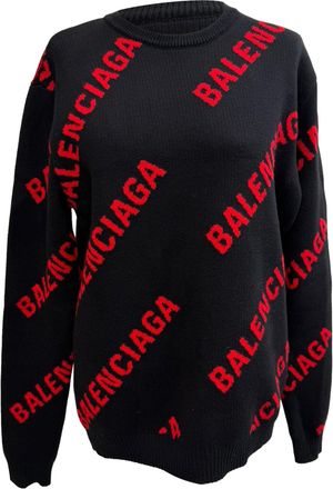 Balenciaga Pre-owned Mens Allover Logo Sweater in Black Cotton - Size X-Small