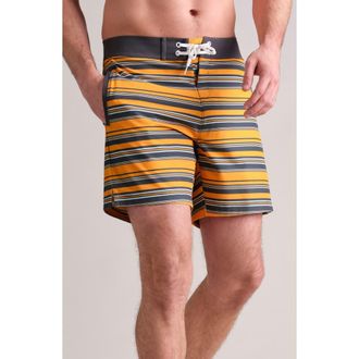 Rhone 7-Inch Point Break Water Repellent Board Shorts in Autumn Gold Multi Stripe at Nordstrom Rack, Size 33