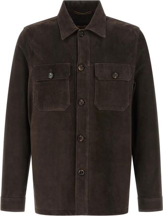 Moorer Brown Solid Shirt Collar Jacket