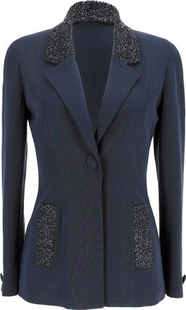 Rochas Embellished Blazer in Navy Blue Polyester
