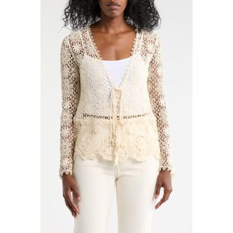 Forgotten Grace Crochet Lace Tie Front Top in Natural at Nordstrom Rack, Size X-Large