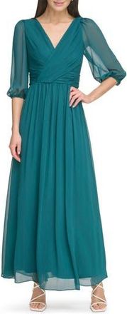 DKNY Ruched Balloon Sleeve A-Line Dress in Forest Green at Nordstrom Rack, Size 10