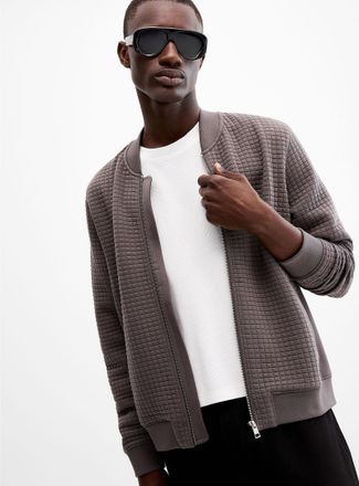 Le 31 Mens Embossed geo zip cardigan