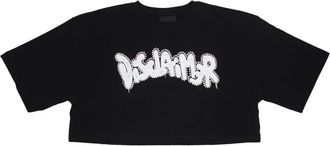 Disclaimer Zwart Logo Strass Crop Tee - Dames - T-shirts - Zwart - XS - Katoen - Tops