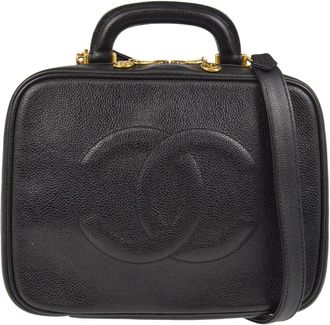 Chanel Vintage Timeless Zip Around Vanity Case Caviar Black Leather Handbag (Pre-Owned)