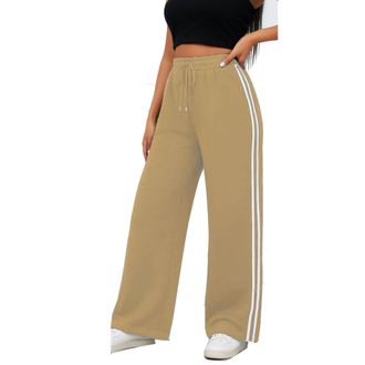 Generic Want Clothing Womens Wide Leg Bottoms Joggers Fleece Lined Straight Flare Comfy Plain & Sport Side Stripe Casual Lounge Wear Sweat Pants (UK, Alpha, L