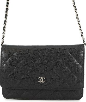 Chanel Black Grained Calfskin Chain/Shoulder Wallet (Pre-Owned)