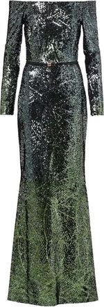 Elie Saab Abito lungo con spalle scoperte e paillettes - Verde