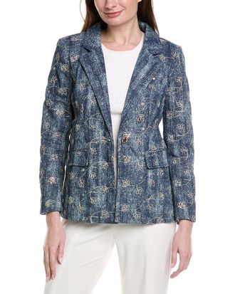 Gracia Flower Embroidered Denim Blazer