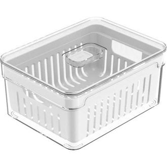 Ou Clear Stackable Fridge Organizer Bin with Drain Basket and Vented Lid, 2.3 Quart Capacity in Clear With White Drainer at Nordstrom