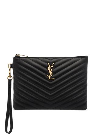 Saint Laurent Cassandre quilted leather cluch bag - women - Calf Leather/Cotton - One Size - Black