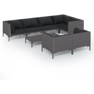 vidaXL Set Sof&aacute;s De Jard&iacute;n 8 Pzas Cojines Rat&aacute;n Sint&eacute;tico Gris Oscuro Vidaxl