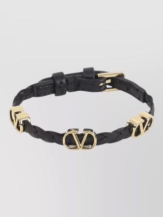 Valentino Garavani leather bracelet braided design gold tone hardware