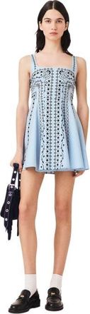 Maje Short embroidered linen-blend dress in Blue at Nordstrom, Size 34