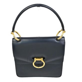 Celine Gancini Handbag Leather Navy Leather Handbag (Pre-Owned)