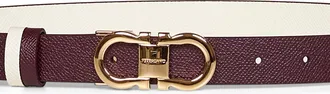 Ferragamo Womens Belt Gancini Calf Leather Plum-Mascarpone Cream Burgundy