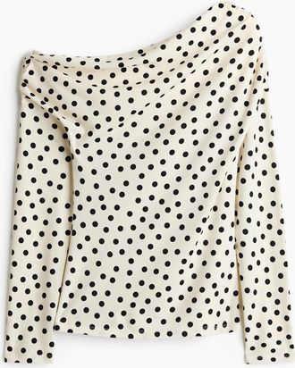 H&M Drapiertes One-Shoulder-Shirt - White