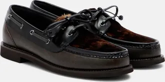 Brunello Cucinelli Monili calf hair-trimmed leather boat shoes