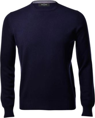 Gran Sasso Paricollo Gebreide trui met ronde hals - Heren - Ronde hals truien - Blauw - 2XL - Wol - Truien & Vesten