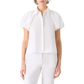 Akris Tech Poplin Short Sleeve Button-Up Shirt in Cream at Nordstrom, Size 10
