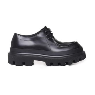 Dolce & Gabbana Zwarte Leren Veterschoenen - Heren - Veterschoenen - Zwart - 41 EU - Leer - Schoenen