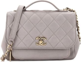 Chanel Borsa a spalla Business Affinity piccola in pelle Caviar trapuntata con battente - Grigio