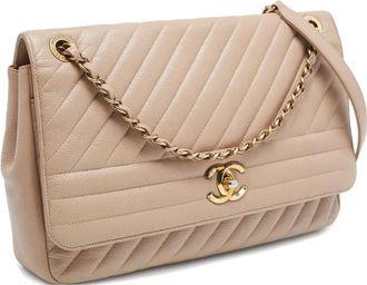 Chanel Flap gewatteerde tas met kettinghengsel - Beige
