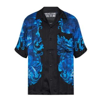 Versace Jeans Couture Short Sleeve Shirts, male, Black, Size: XL Printed Twill Viscose Shirt