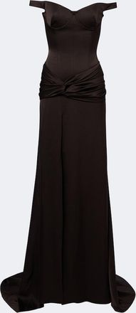 Alex Perry Off-shoulder cr&ecirc;pe satin corset gown