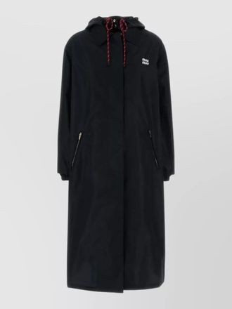 Miu Miu long hooded trench coat zip pockets