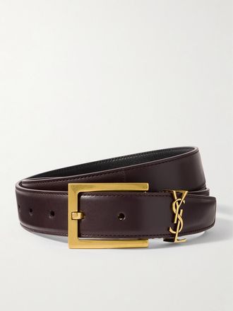 Saint Laurent Cintura In Pelle Con Decorazione Cassandre - Marrone