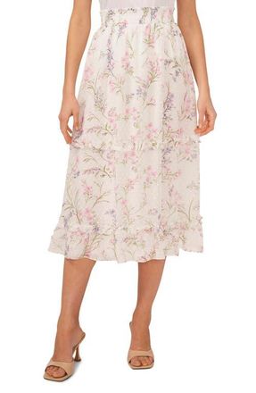 CeCe by Cynthia Steffe Floral Print Chiffon Midi Skirt in New Ivory at Nordstrom, Size Medium