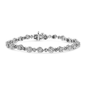 House of Brilliance Silver 1.0 Cttw Diamond Swirl Beaded Link Bracelet in White at Nordstrom