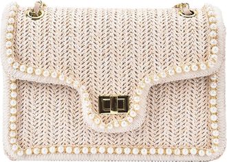 Generic Straw Shoulder - Bag for Women, Faux Pearl Purse Multi-Functional Casual Wear Organizer with Zipper for Mother Wife Girlfriend Friends Sisters Teacher