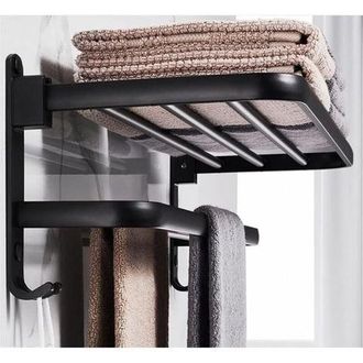 OEM Toallero De Ba&ntilde;o, Estante De Almacenamiento Plegable, Aluminio, Soporte De Pared Para Toallas De Ba&ntilde;o (50 Cm, Negro)
