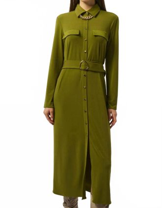 Joseph Ribkoff Collared Front Button Closure Long Sleeves Shirt Dress In Artichoke