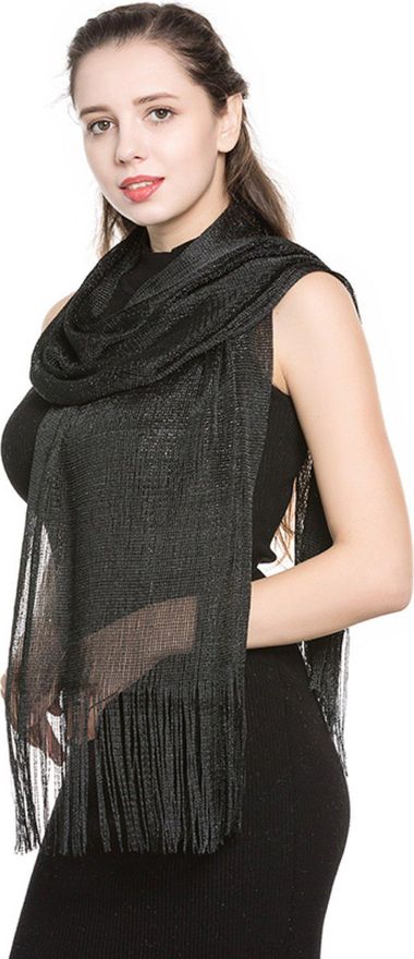 World of Shawls Scarf Wrap for Evening Dresses - Sheer Bridal Womens Scarves  for Prom, Wedding, Party (Black with Black Glitter) from £9.99