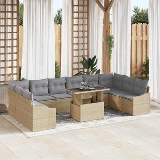 vidaXL Conjunto De Sof&aacute; De Jard&iacute;n Con Coj&iacute;n 11 Pcs Beige, Gris Claro Vidaxl