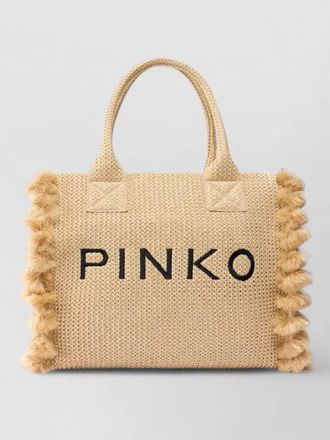 Pinko tote bag fringe detailing silk fabric woven