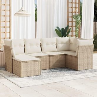 vidaXL Juego De Sof&aacute;s Jard&iacute;n Con Cojines 6 Pzas Rat&aacute;n Sint&eacute;tico Beige Vidaxl