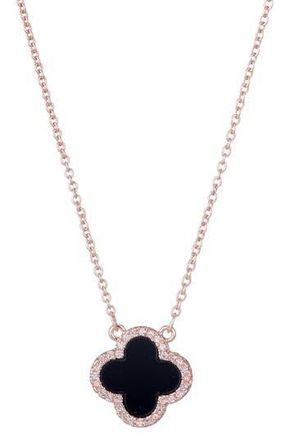Adornia Cubic Zirconia Clover Pendant Necklace in Black at Nordstrom Rack