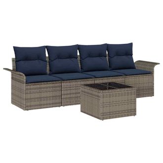 vidaXL Conjunto De Sof&aacute; De Jard&iacute;n 5 Pcs Gris Y Marino Rat&aacute;n Sint&eacute;tico Vidaxl