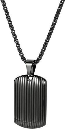 Geoffrey Beene Mens Stainless Steel Textured Dog Tag Pendant Necklace in Black at Nordstrom Rack