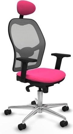 Piqueras y Crespo Piqueras Y Crespo - Jorquera Sincro Malla Gris Similpiel Rosa Brazos 2d Base Aluminio Cabecero Fijo Ruedas 65mm Nailon