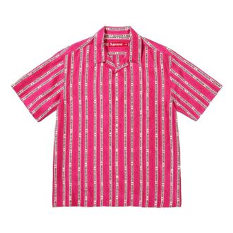 SUPREME SS26 Old English Stripe Silk S/S Shirt Magenta SUP-SS26-299-MGT
