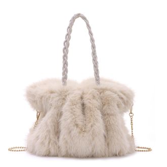 Generic Women Plush Tote Handbag Soft Fluffy Faux Fur Crossbody Bag Girls Cute Winter Warm Shoulder Bag(Beige)