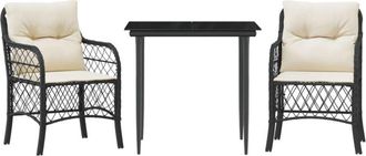 vidaXL Mesita Y Sillas Con Cojines 3 Piezas Rat&aacute;n Sint&eacute;tico Negro Vidaxl