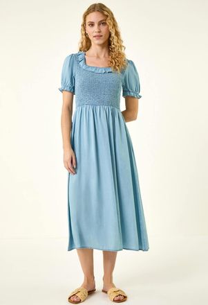 Roman Shirred Frill Midi Dress